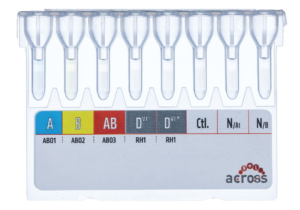 Cartela Across Gel<sup>®</sup> Forward & Reverse ABO cu D<sup>vı+</sup>/D<sup>vı+</sup>