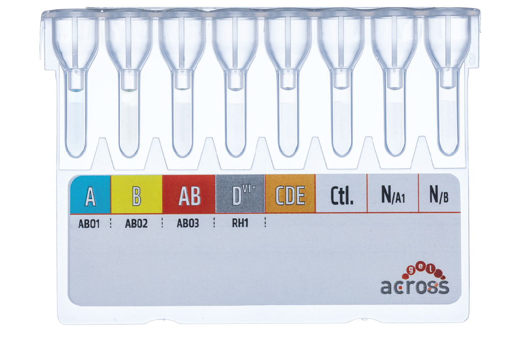 Cartela Across Gel<sup>®</sup> Forward & Reverse ABO cu D<sup>vı+</sup>/CDE